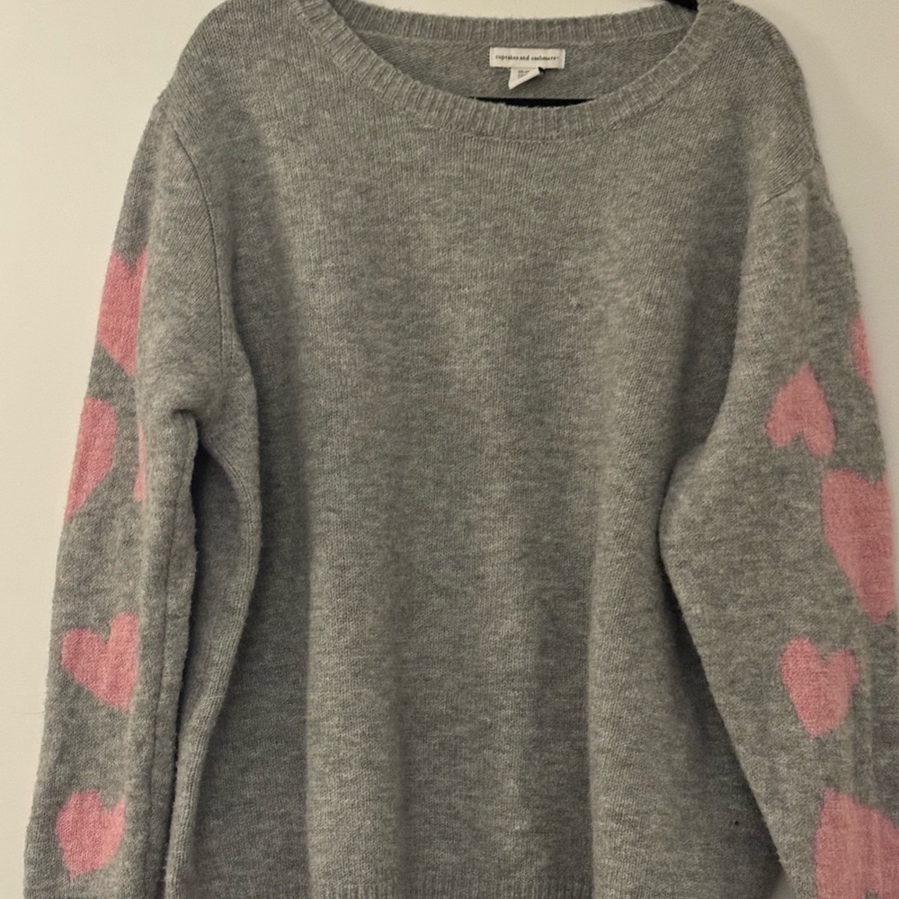 cupcakes & cashmere Gray Sweater with Pink Heart Details